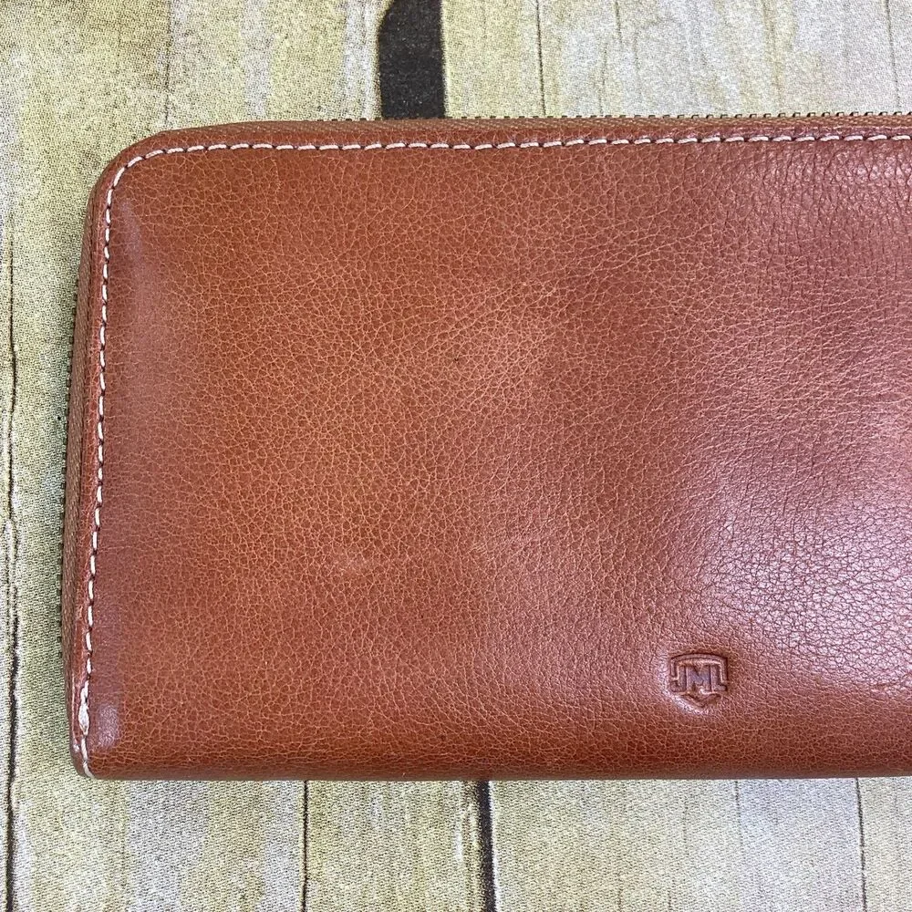 VT Hokies JML Embossed Cowhide Leather Wallet Brown Virginia Tech Zip Around